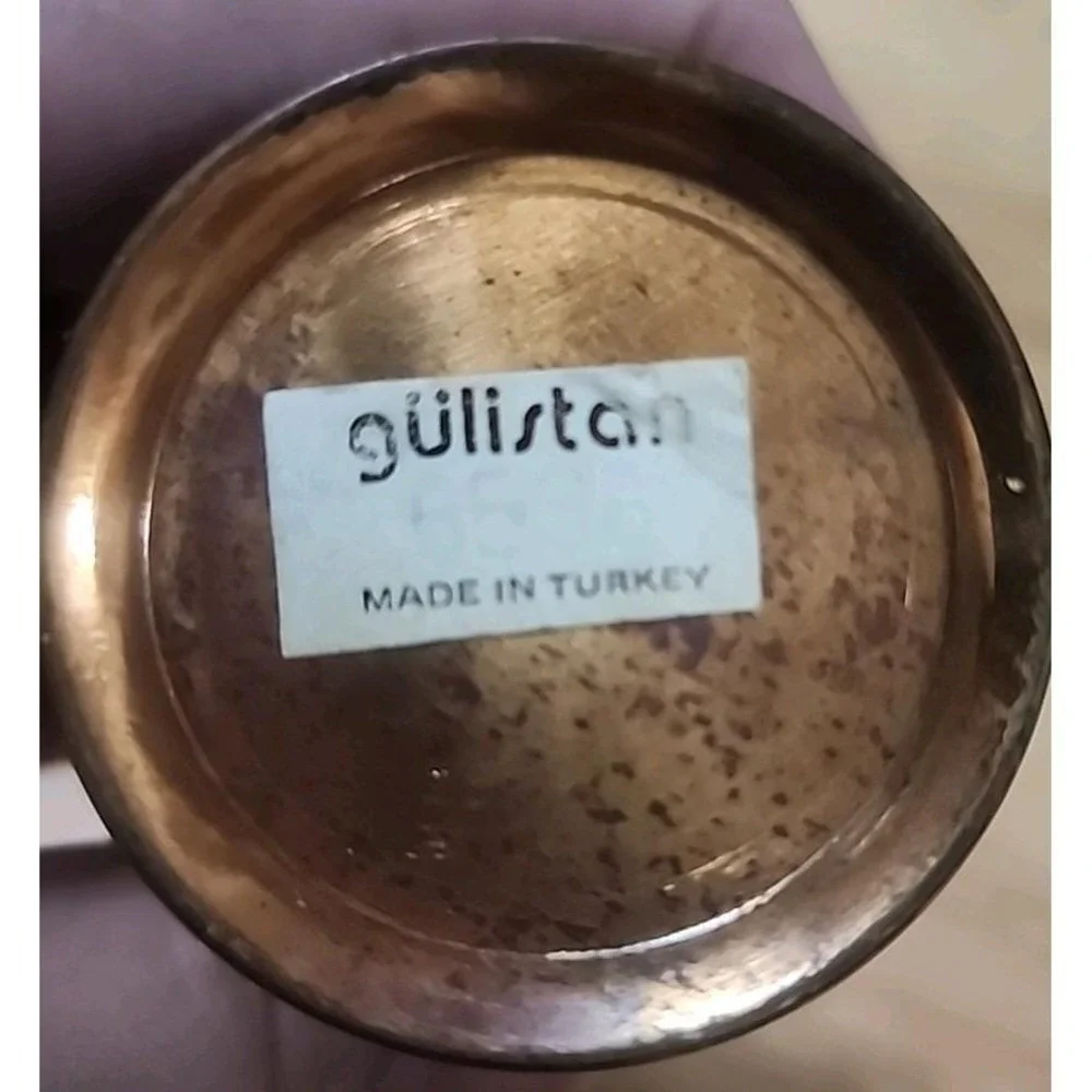 Vintage Turkish Gulistan Metal‎ Hand Painted Bud Vase 6.25in Tall Floral Design